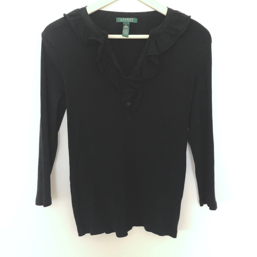 Ralph Lauren Ribbed Ruffle Top